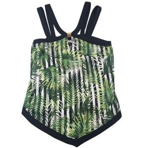 Thalia Sodi Womens Tropical‎ Palm Stripe Handkerchief Hem Tank Top Green Black M
